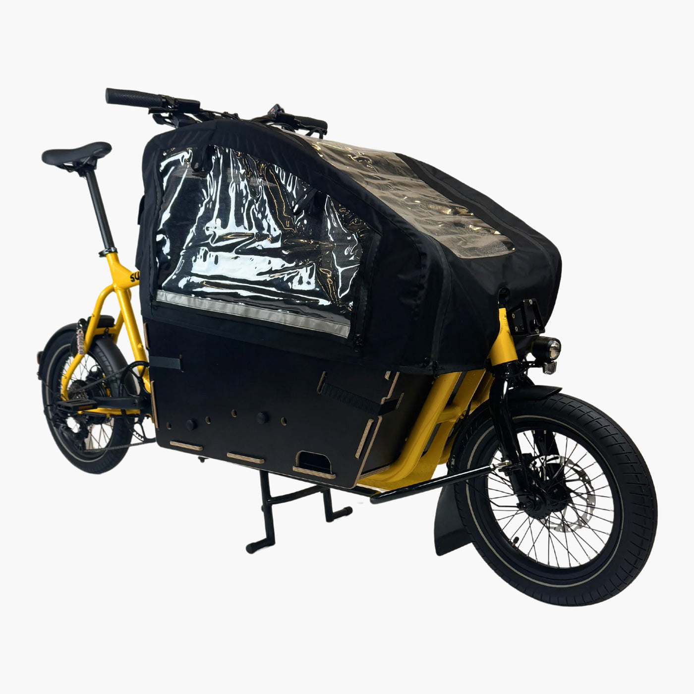 Super Mighty E-Lastenrad mit Regenverdeck für Kindertransport