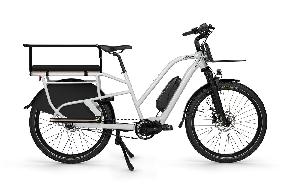 Simply.Lift EP6 E-Lastenrad mit gepolsterter Sitzbank für größere Kinder