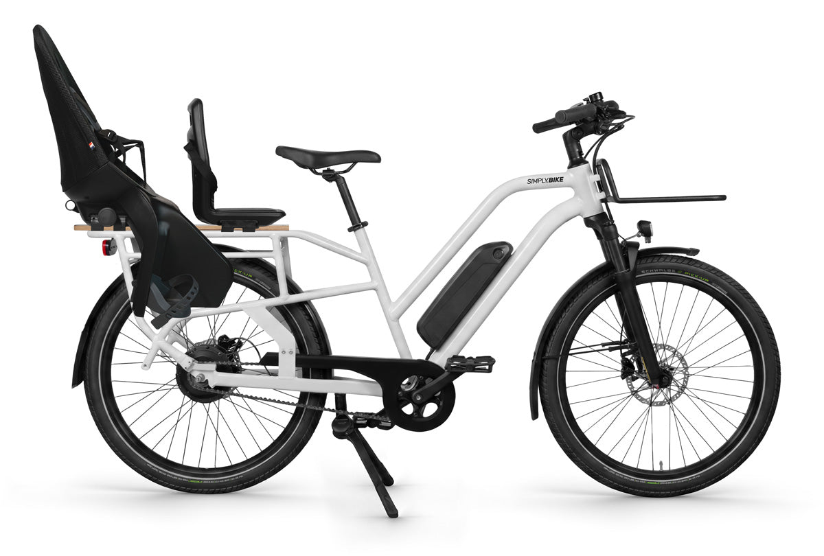 Simply.Lift URBAN E-Lastenrad mit Qibbel Air Und Qibbel Junior 6+ Kindersitzen.