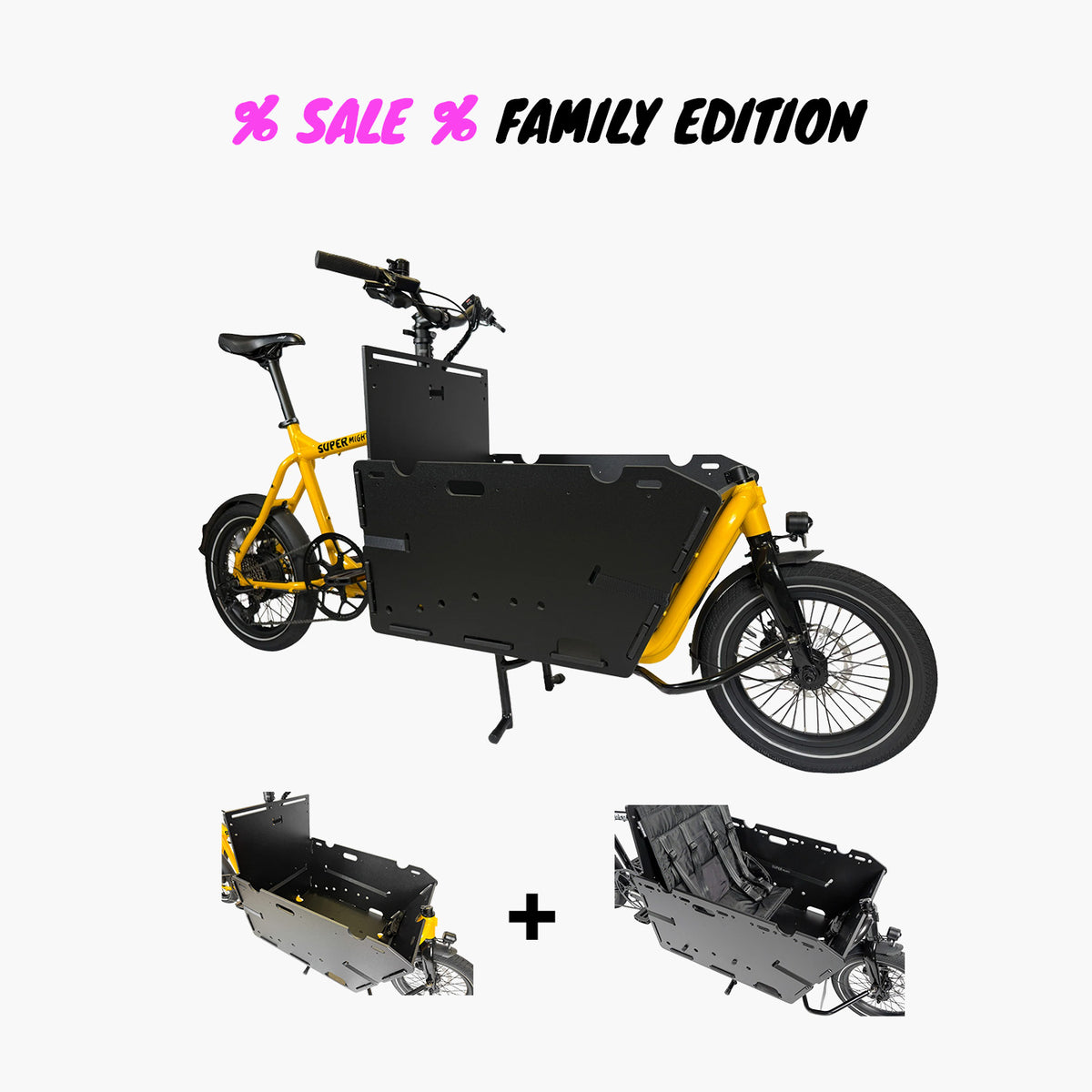 Super Bicycles Super Mighty Kompakt E-Lastenrad in der Family Edition geschniegelt уҳәа