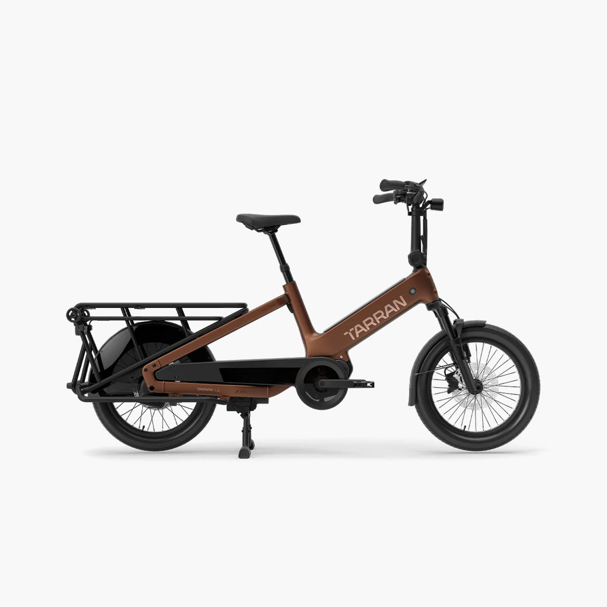 Tarran L1 Longtail E-Lastenrad in Seitenansicht mit langem Gepäckträger und integriertem Elektroantrieb