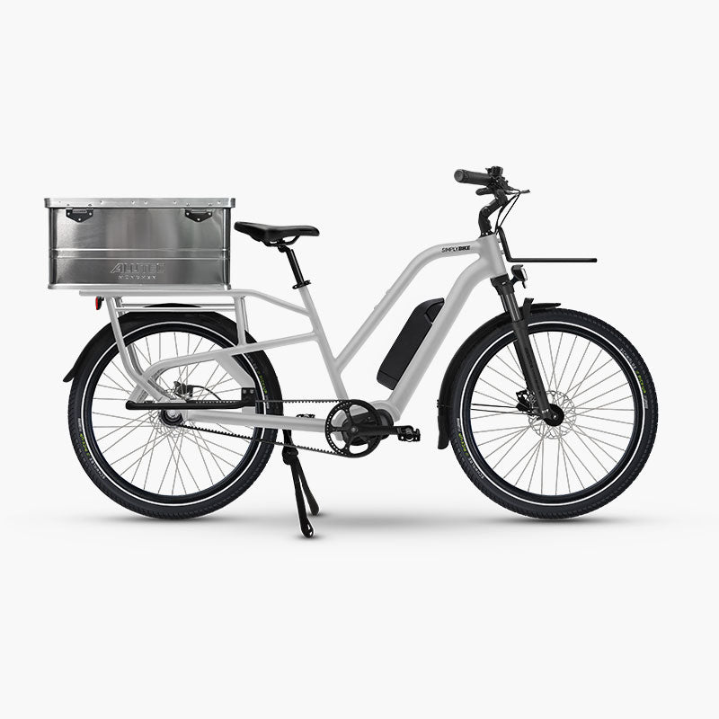 Alutec Transportbox aus Aluminium mit Deckel für Cargo E-Bikes.