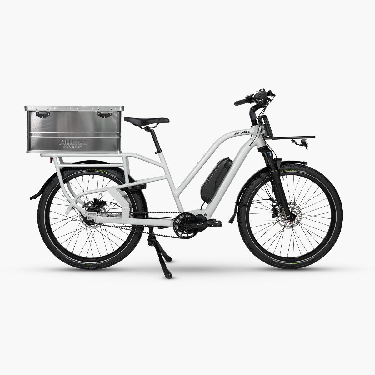 Alutec Transportbox aus Aluminium mit Deckel für Cargo E-Bikes.