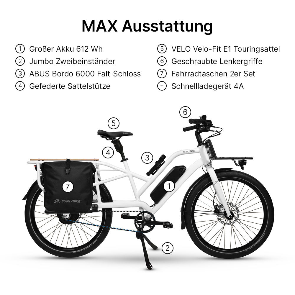 Simply.Lift MAX Longtail Cargo E-Bike | Pedelec mit 150 kg Zuladung - Simply.Bike