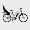 E-Lastenrad mit Fahrradzubehör für Kindertransport.