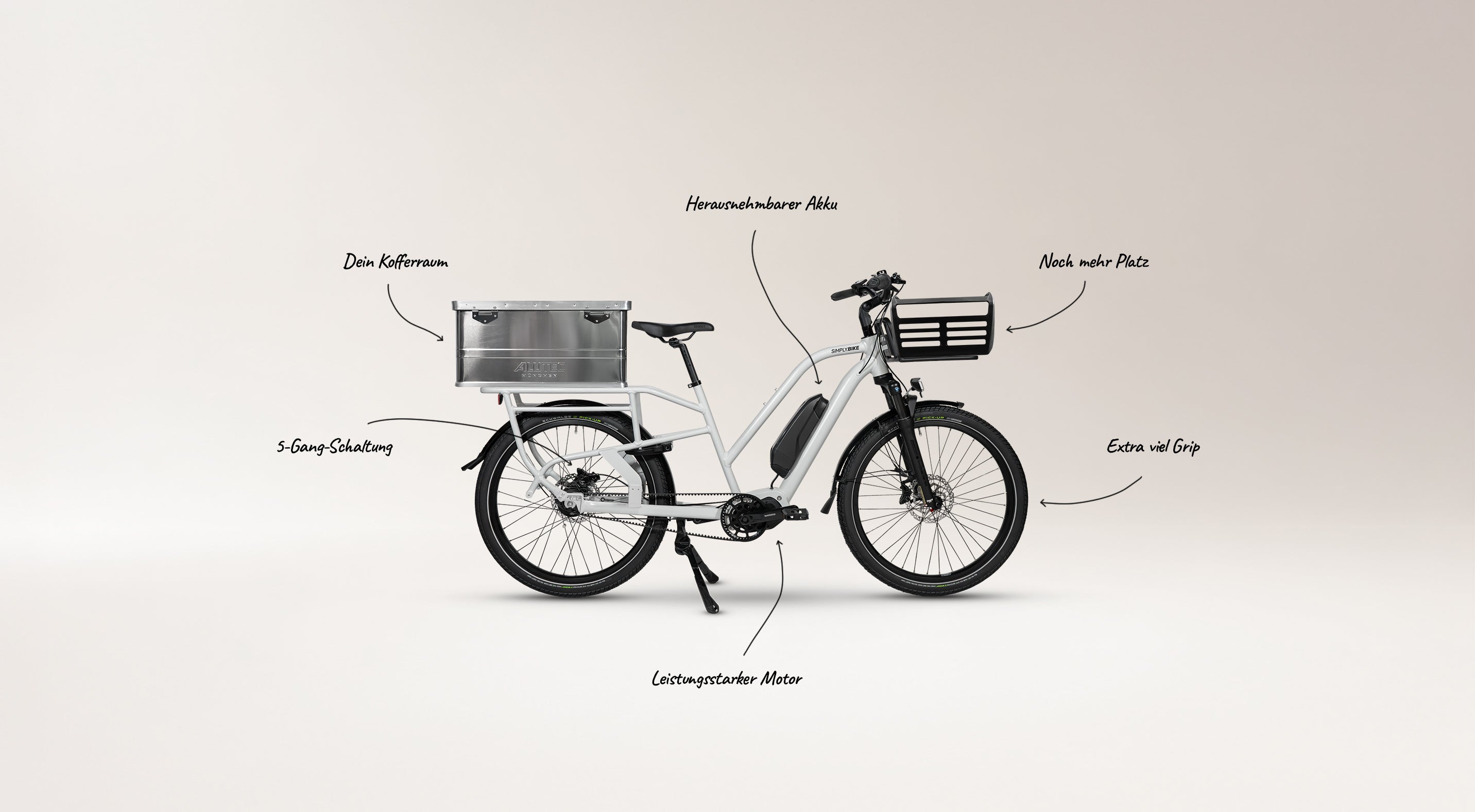 Simply.Lift EP6 Longtail E-Lastenrad mit Shimano Motor und Aluminium Transportbox von Alutec.