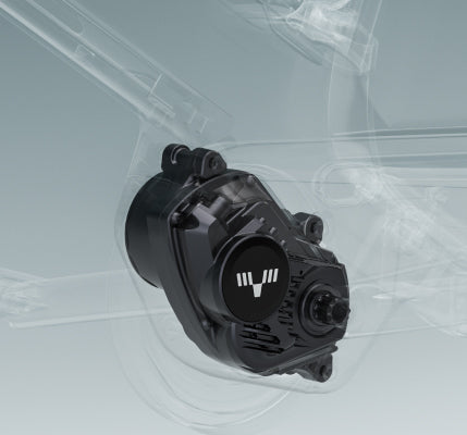 Mittelmotor des Tarran L1m mit 100 Nm Drehmoment, freigestellte Detailansicht im Rahmen